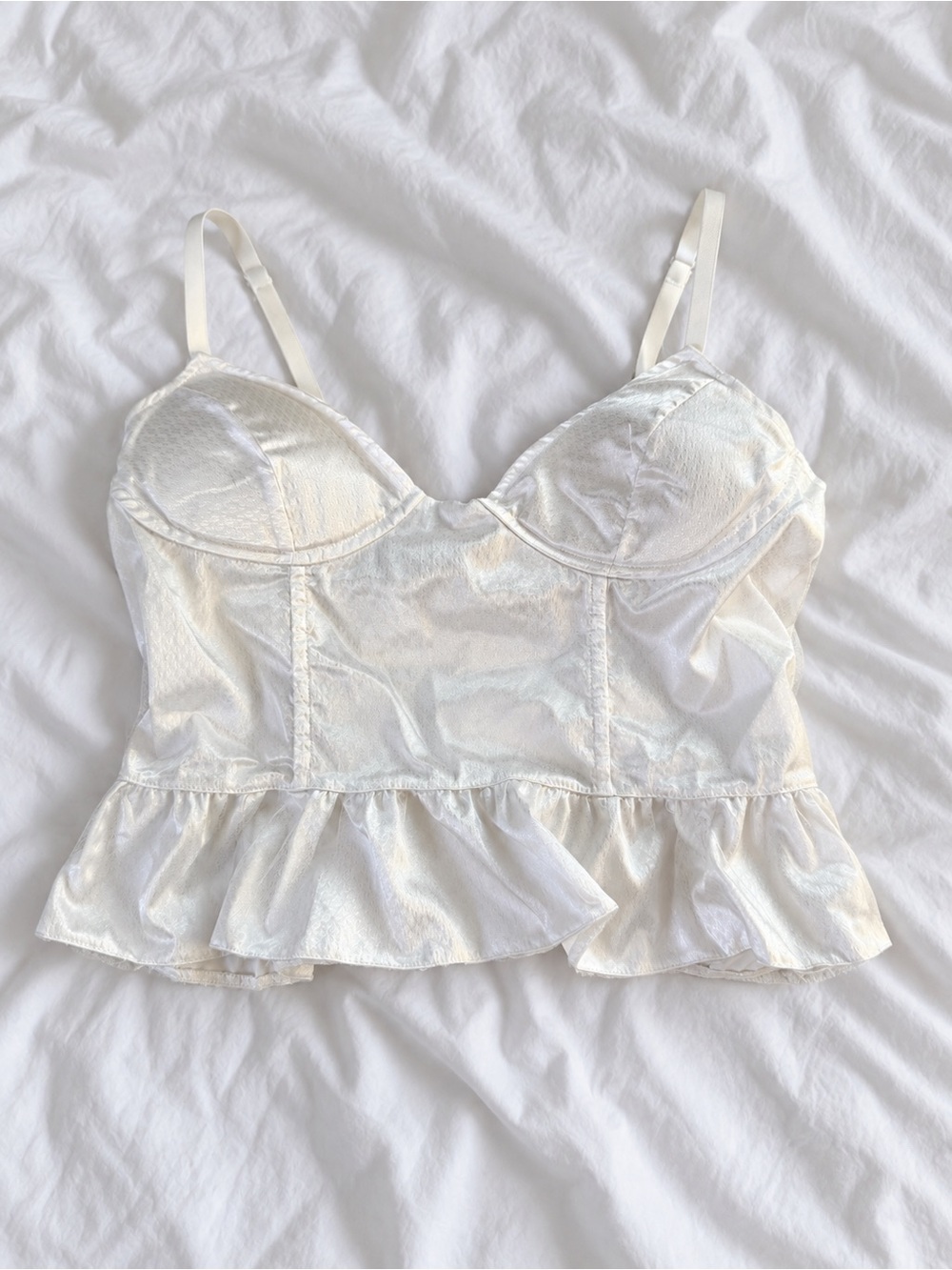 Elegant Moments Ivory Satin Peplum Bralette Cami
